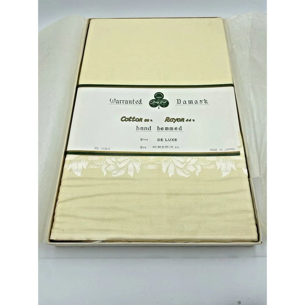 Vtg Beauty Kraft NOS Yellow Damask Table Cloth 64 x 84 & 8 Napkins Gorgeous New